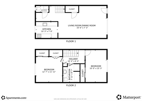 Floor plan for 2 beds, 1.5 baths, 1177 sqft